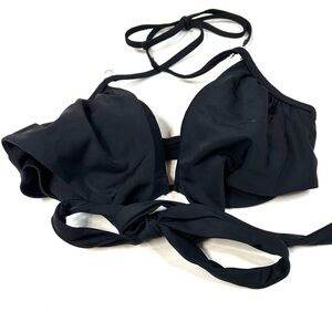 Victorias Secret 32D Wrap Halter Bikini Top Solid Black Underwire Lined #2961